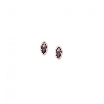 Rose gold plated sterling silver earrings, leaf with light blue cubic zirconia