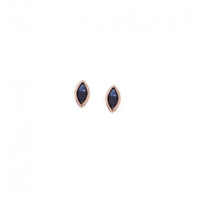 Rose gold plated silver earrings 925, leaf with blue cubic zirconia