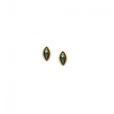 Yellow gold plated silver earrings 925, emerald zircon leaf