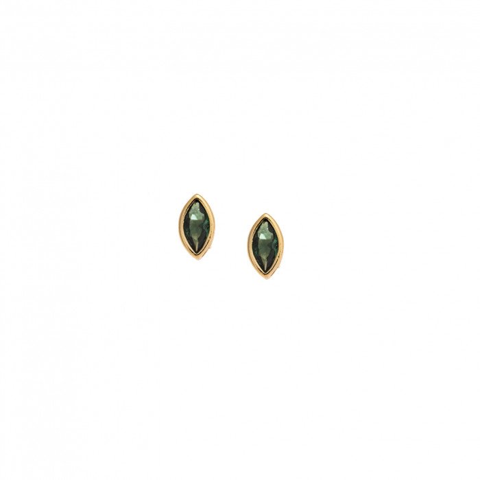 Yellow gold plated silver earrings 925, emerald zircon leaf