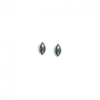 Earrings silver 925, leaf with emerald zircon