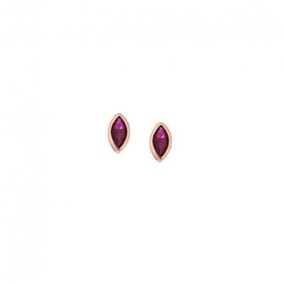 Rose gold plated sterling silver earrings, fuchsia cubic zirconia leaf