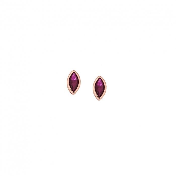 Rose gold plated sterling silver earrings, fuchsia cubic zirconia leaf