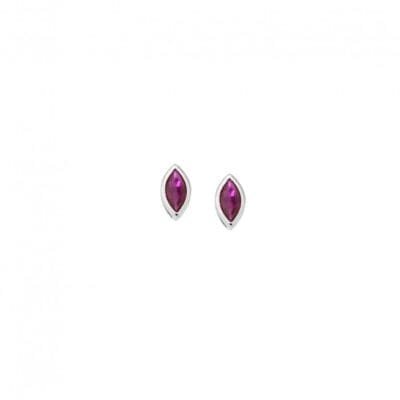 Earrings silver 925, leaf with fuchsia cubic zirconia
