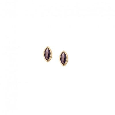 Yellow gold plated silver earrings 925, leaf with purple cubic zirconia