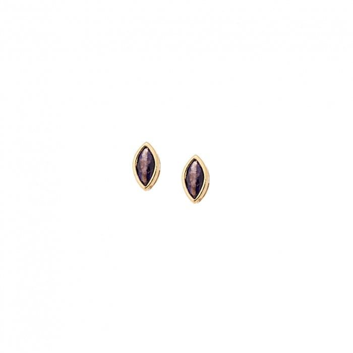 Yellow gold plated silver earrings 925, leaf with purple cubic zirconia
