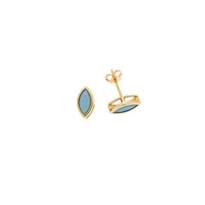 Gold plated silver earrings 925, leaf with turquoise cubic zirconia