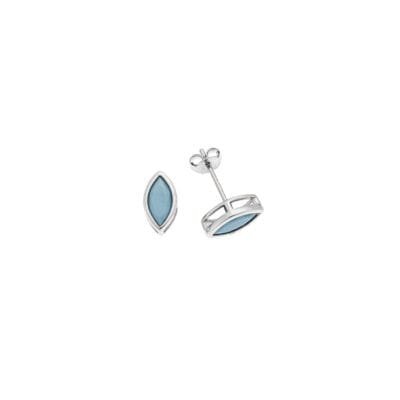 Earrings silver 925, leaf with turquoise zirconia