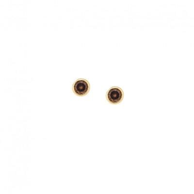 Yellow gold plated silver earrings 925, solitaire with brown cubic zirconia