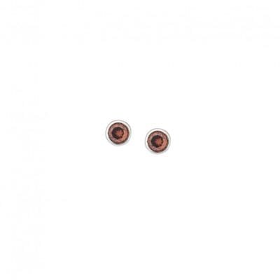 Earrings silver 925, solitaire with brown cubic zirconia