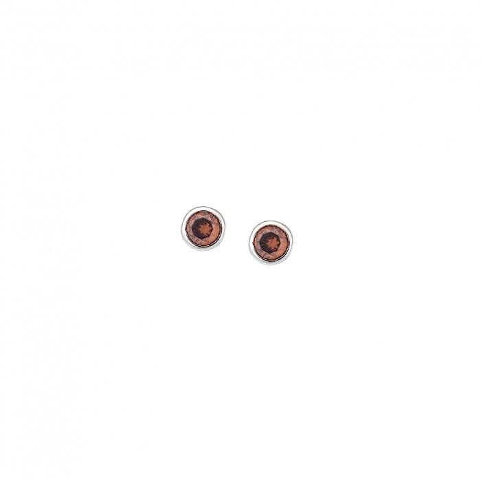 Earrings silver 925, solitaire with brown cubic zirconia
