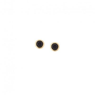 Yellow gold plated silver earrings 925, solitaire with black cubic zirconia