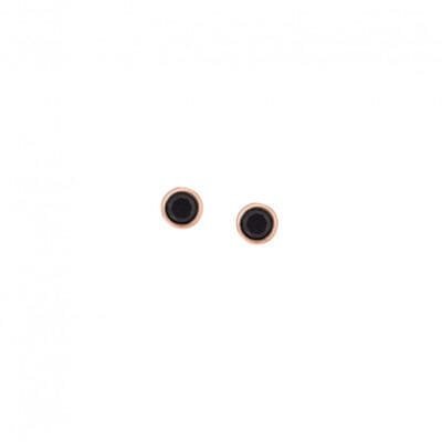 Rose gold plated sterling silver earrings, solitaire with black cubic zirconia