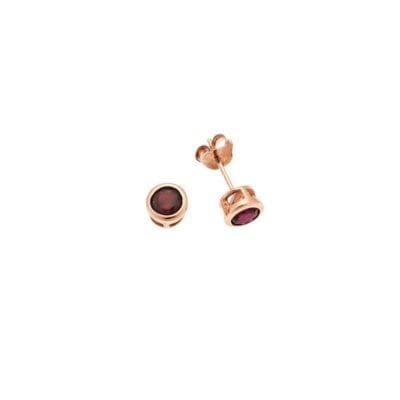 Rose gold plated sterling silver earrings, solitaire with fuchsia cubic zirconia