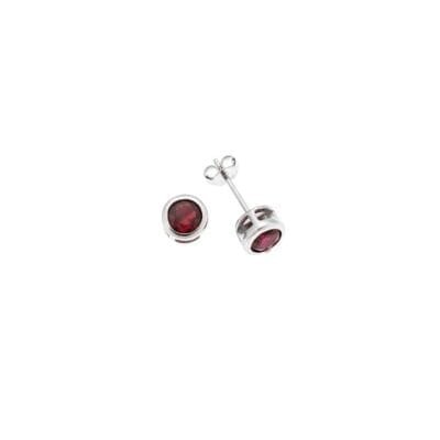 Earrings silver 925, solitaire with fuchsia cubic zirconia