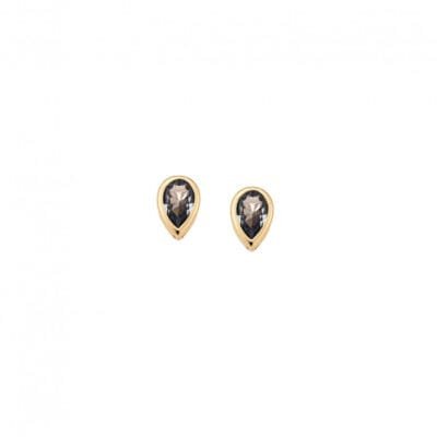 Yellow gold plated sterling silver earrings, teardrop with aquamarine cubic zirconia