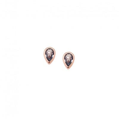 Rose gold plated sterling silver earrings, teardrop with aquamarine cubic zirconia