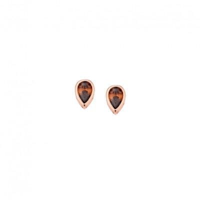 Rose gold plated sterling silver earrings, teardrop with brown cubic zirconia