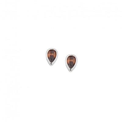 Earrings silver 925, tear with brown cubic zirconia