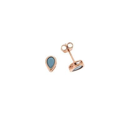 Rose gold plated sterling silver earrings, teardrop with turquoise cubic zirconia