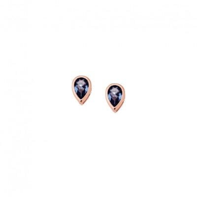 Rose gold plated sterling silver earrings, teardrop with light blue cubic zirconia