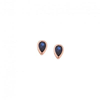 Rose gold plated sterling silver earrings, teardrop with blue cubic zirconia
