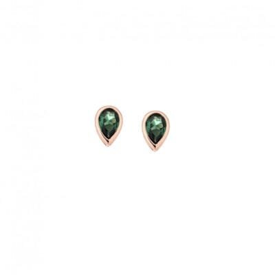 Rose gold plated sterling silver earrings, teardrop with emerald cubic zirconia