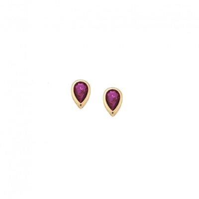 Yellow gold plated sterling silver earrings, teardrop with fuchsia cubic zirconia