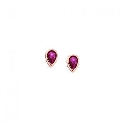 Rose gold plated sterling silver earrings, teardrop with fuchsia cubic zirconia