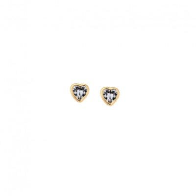 Yellow gold plated sterling silver earrings, heart with aquamarine cubic zirconia