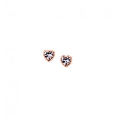 Rose gold plated sterling silver earrings, heart with aquamarine cubic zirconia