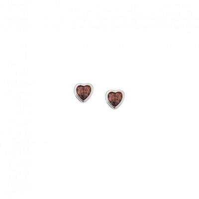 Earrings silver 925, heart with brown cubic zirconia