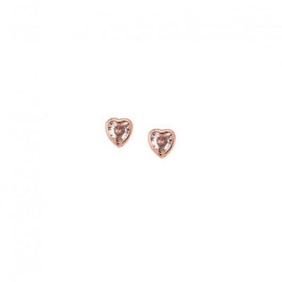 Rose gold plated sterling silver earrings, heart with transparent cubic zirconia