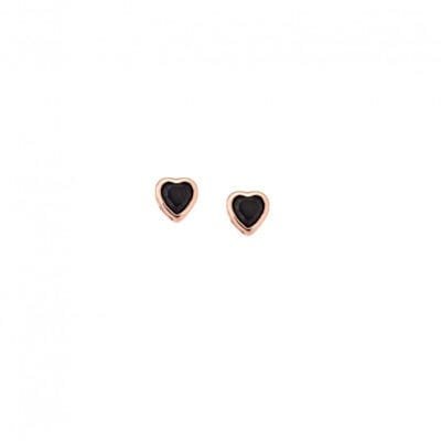 Rose gold plated sterling silver earrings, heart with black cubic zirconia