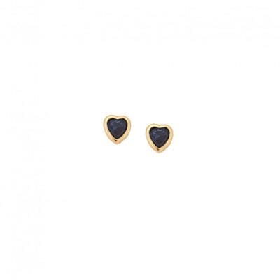 Yellow gold plated silver earrings 925, heart with blue cubic zirconia