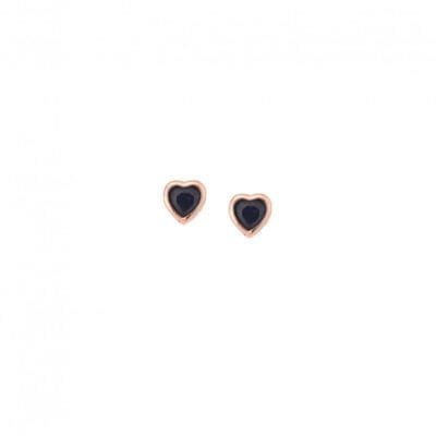 Rose gold plated sterling silver earrings, heart with blue cubic zirconia
