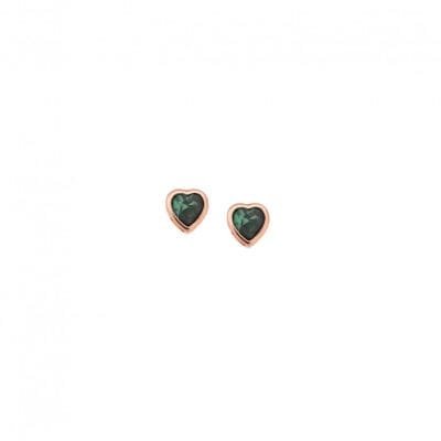 Rose gold plated sterling silver earrings, heart with emerald cubic zirconia