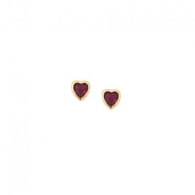 Yellow gold plated sterling silver earrings, heart with fuchsia cubic zirconia