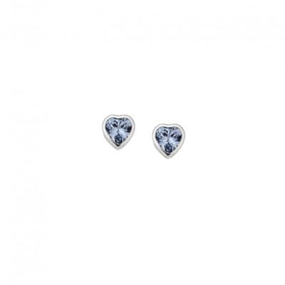 Earrings silver 925, heart with aquamarine cubic zirconia