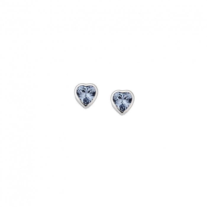 Earrings silver 925, heart with aquamarine cubic zirconia