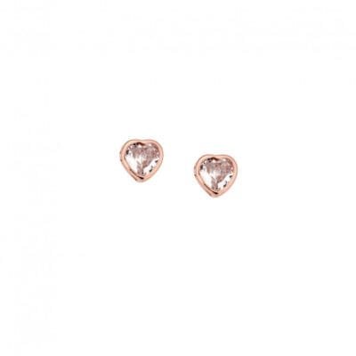 Rose gold plated sterling silver earrings, heart with transparent cubic zirconia