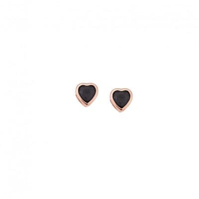 Rose gold plated sterling silver earrings, heart with black cubic zirconia