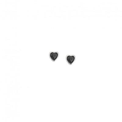 Earrings silver 925, heart with black cubic zirconia