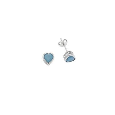 Earrings silver 925, heart with turquoise cubic zirconia