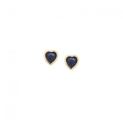 Yellow gold plated silver earrings 925, heart with blue cubic zirconia