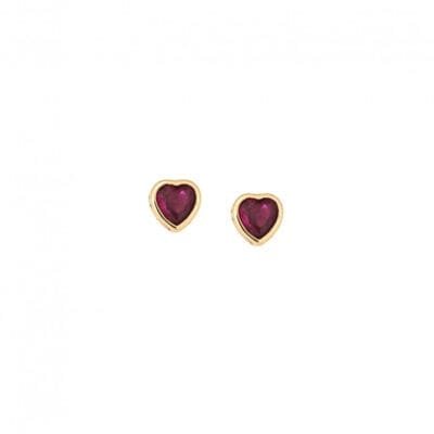 Yellow gold plated sterling silver earrings, heart with fuchsia cubic zirconia