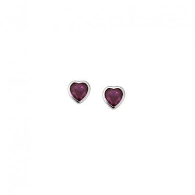Earrings silver 925, fuchsia zircon heart