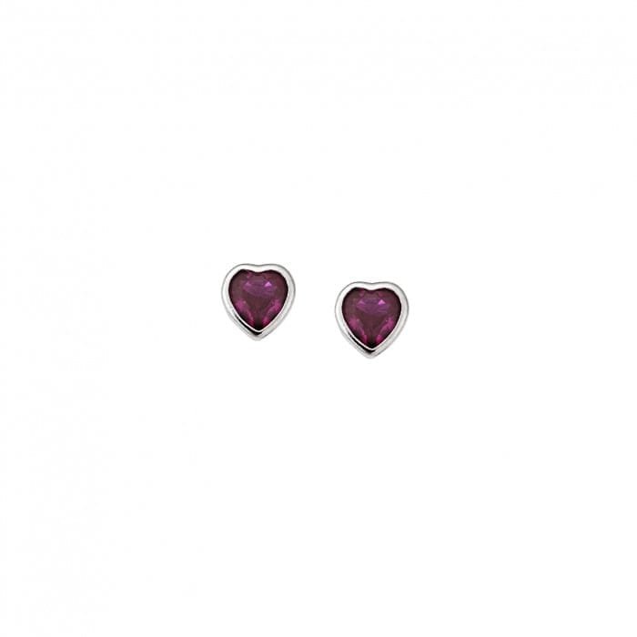 Earrings silver 925, fuchsia zircon heart