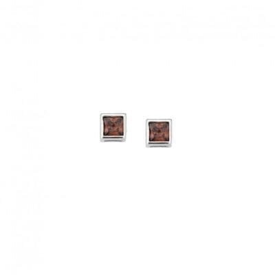 Earrings silver 925, square with brown cubic zirconia