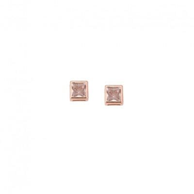 Rose gold plated sterling silver earrings, square with white cubic zirconia